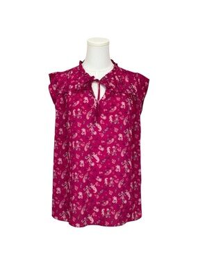 Carolina Belle Montreal Womens XL Pink Paisley Ruffle Tie-Neck Sleeveless Top